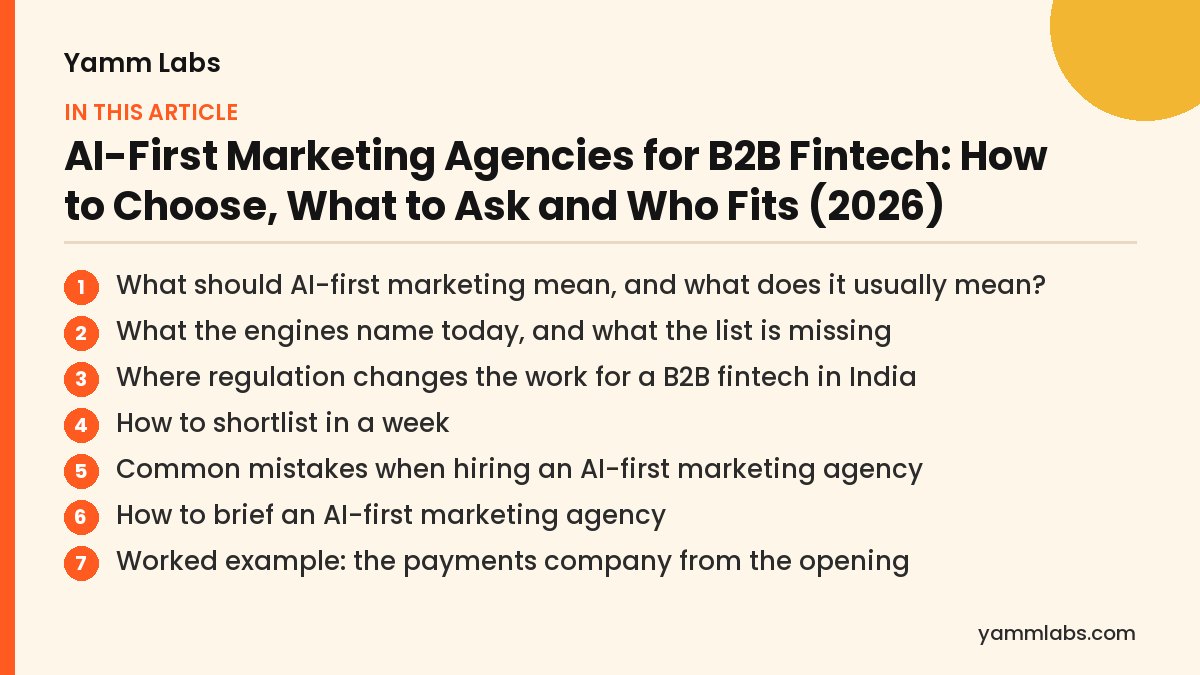 AI-First Marketing Agencies for B2B Fintech: what this article covers
