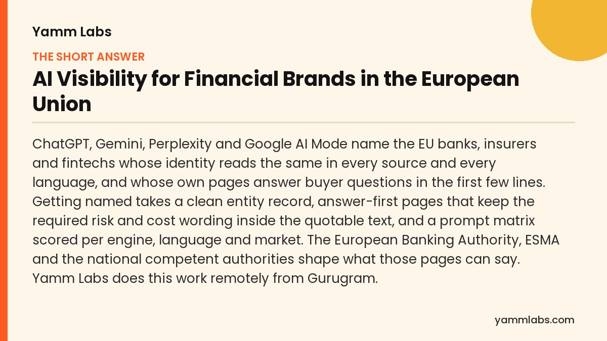 AI Visibility for Financial Brands in the European Union: the short answer, summarised