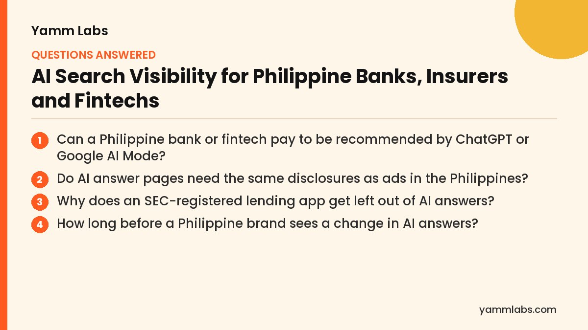 AI Search Visibility for Philippine Banks, Insurers and Fintechs: questions this article answers