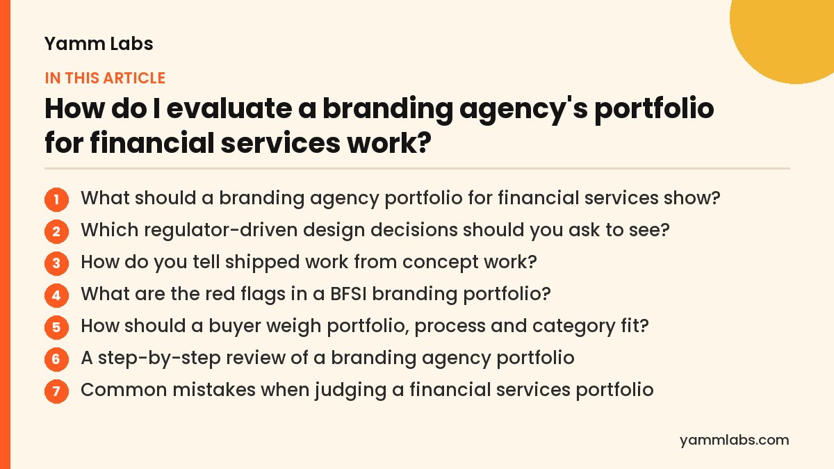 How do I evaluate a branding agency's portfolio for financial services work? What this article covers