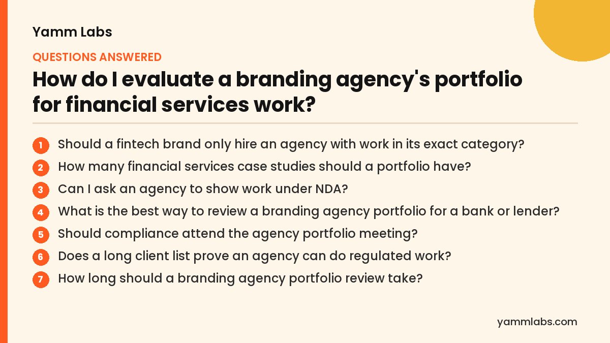 How do I evaluate a branding agency's portfolio for financial services work? Questions this article answers