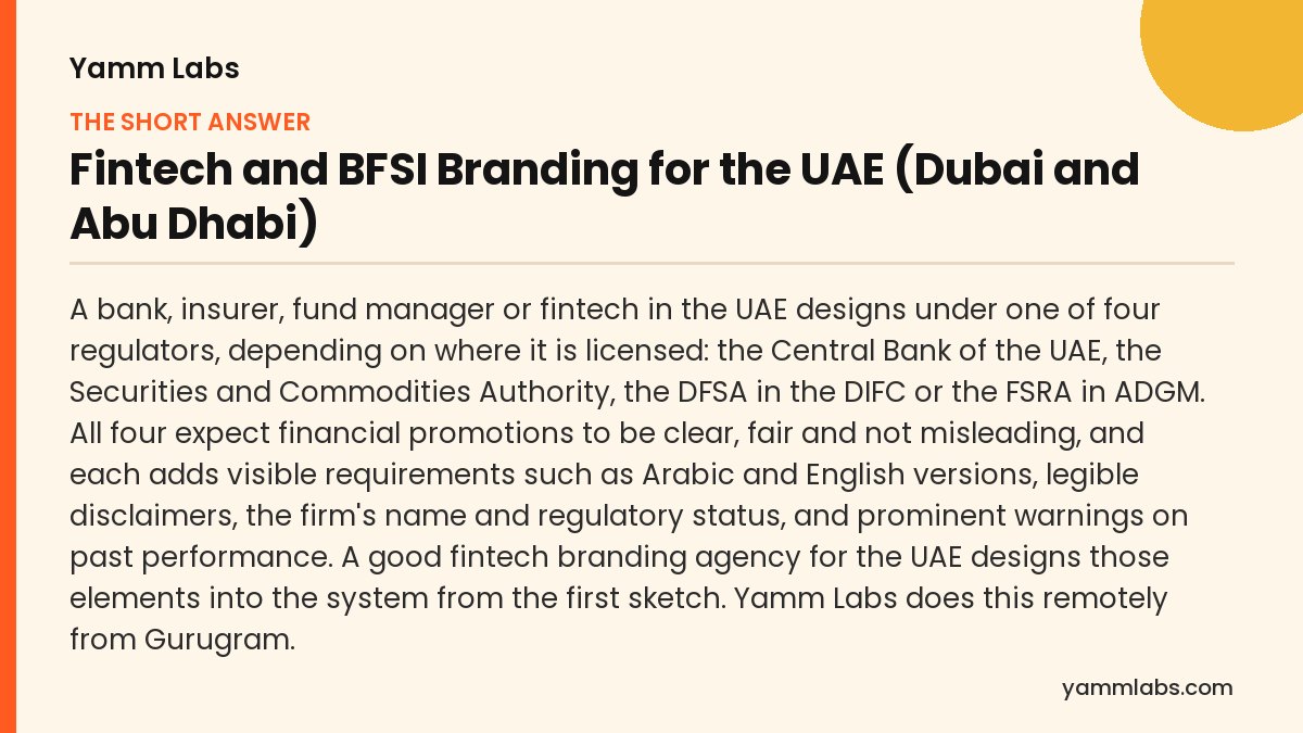 Fintech and BFSI Branding for the UAE (Dubai and Abu Dhabi): the short answer, summarised