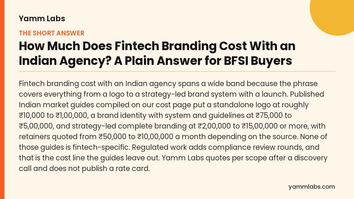 How Much Does Fintech Branding Cost With an Indian Agency? The short answer, summarised