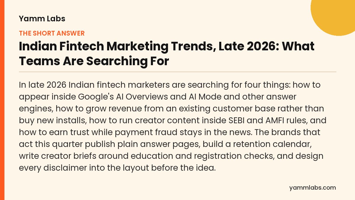 Indian Fintech Marketing Trends, Late 2026: the short answer, summarised