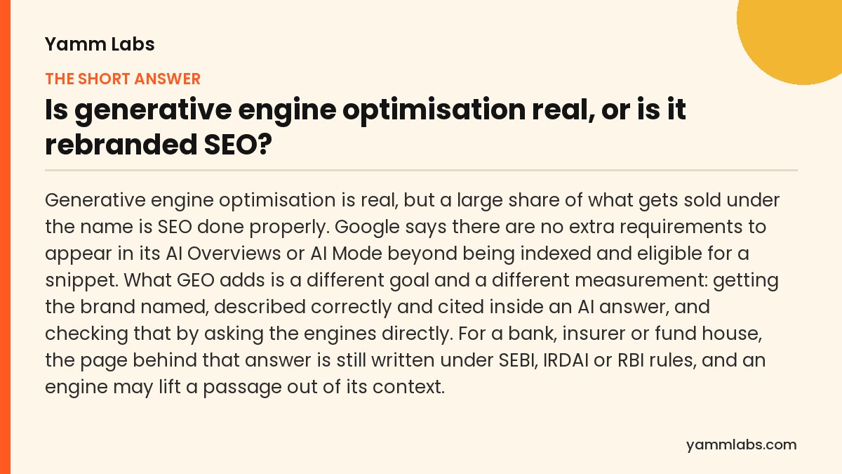 Is generative engine optimisation real, or is it rebranded SEO? The short answer, summarised