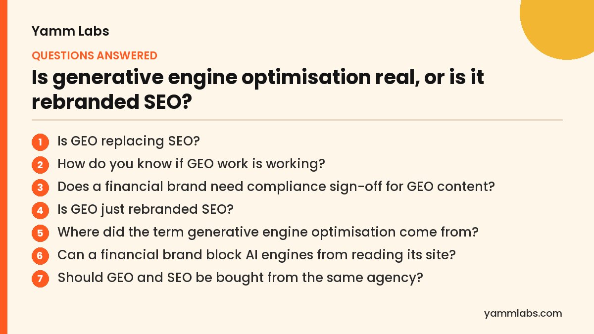 Is generative engine optimisation real, or is it rebranded SEO? Questions this article answers