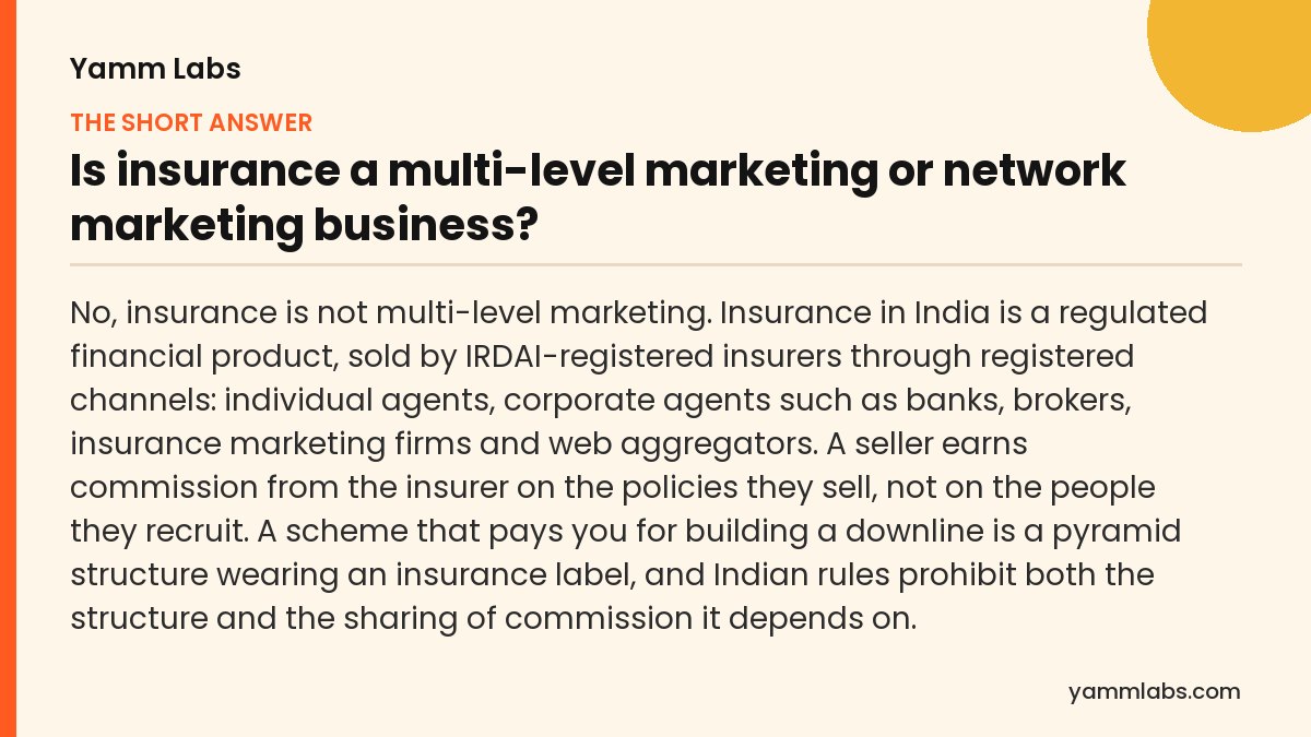 Is insurance a multi-level marketing or network marketing business? The short answer, summarised