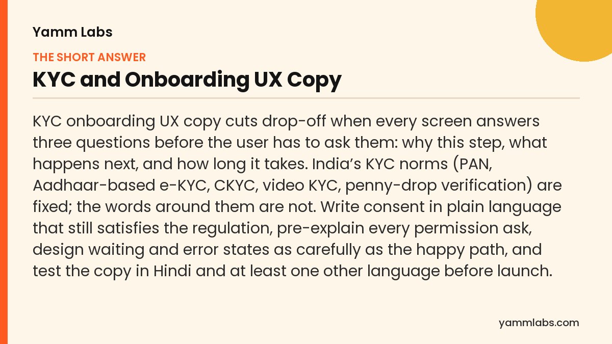 KYC and Onboarding UX Copy: the short answer, summarised
