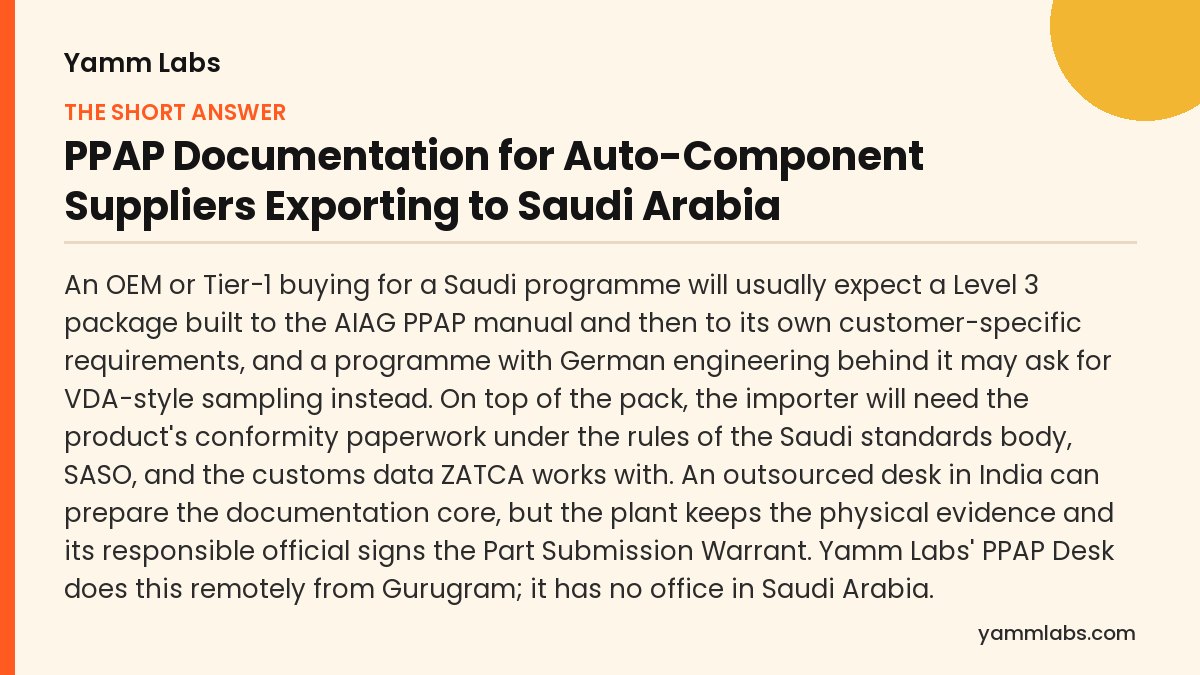 PPAP Documentation for Auto-Component Suppliers Exporting to Saudi Arabia: the short answer, summarised