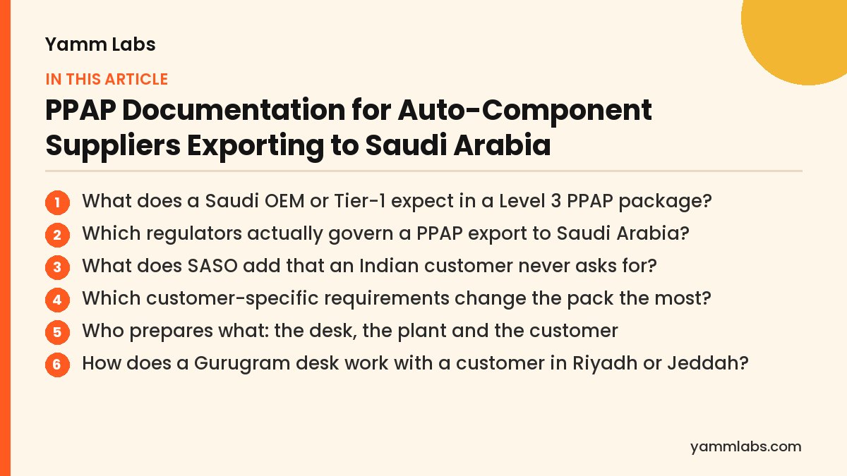 PPAP Documentation for Auto-Component Suppliers Exporting to Saudi Arabia: what this article covers