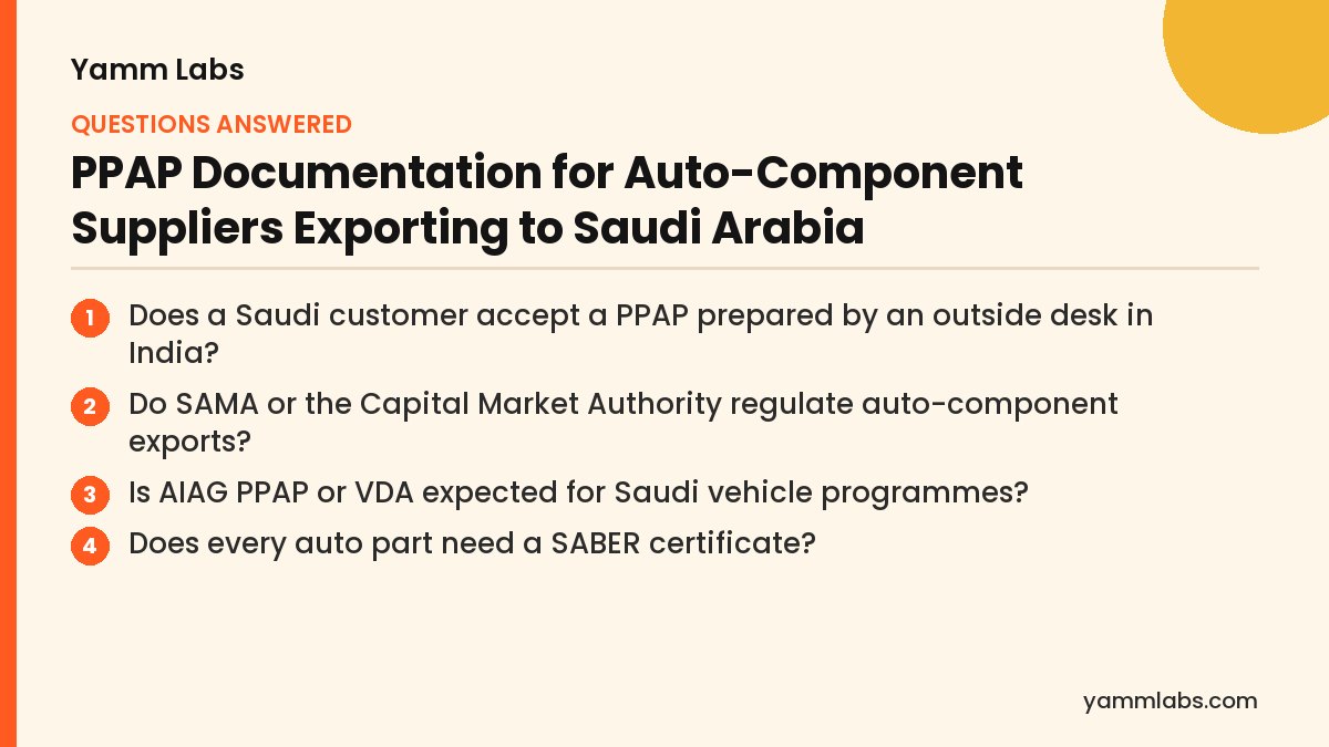 PPAP Documentation for Auto-Component Suppliers Exporting to Saudi Arabia: questions this article answers