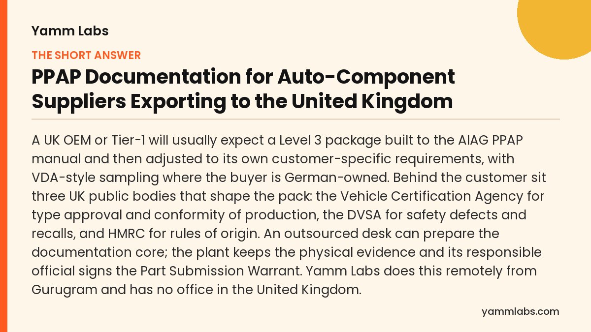 PPAP Documentation for Auto-Component Suppliers Exporting to the United Kingdom: the short answer, summarised