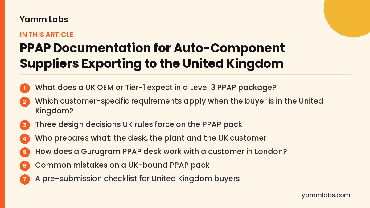 PPAP Documentation for Auto-Component Suppliers Exporting to the United Kingdom: what this article covers