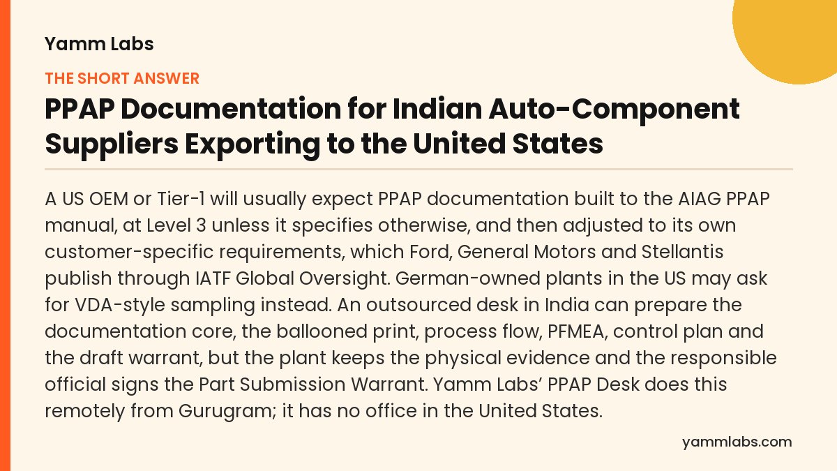 PPAP Documentation for Indian Auto-Component Suppliers Exporting to the United States: the short answer, summarised