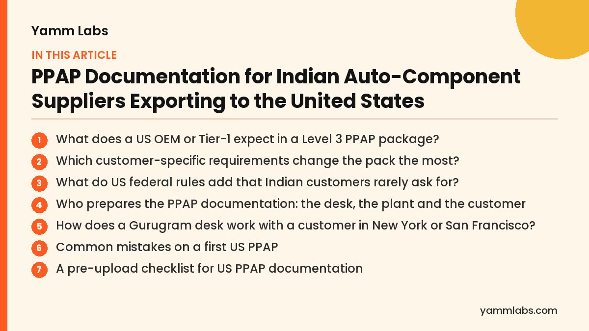 PPAP Documentation for Indian Auto-Component Suppliers Exporting to the United States: what this article covers
