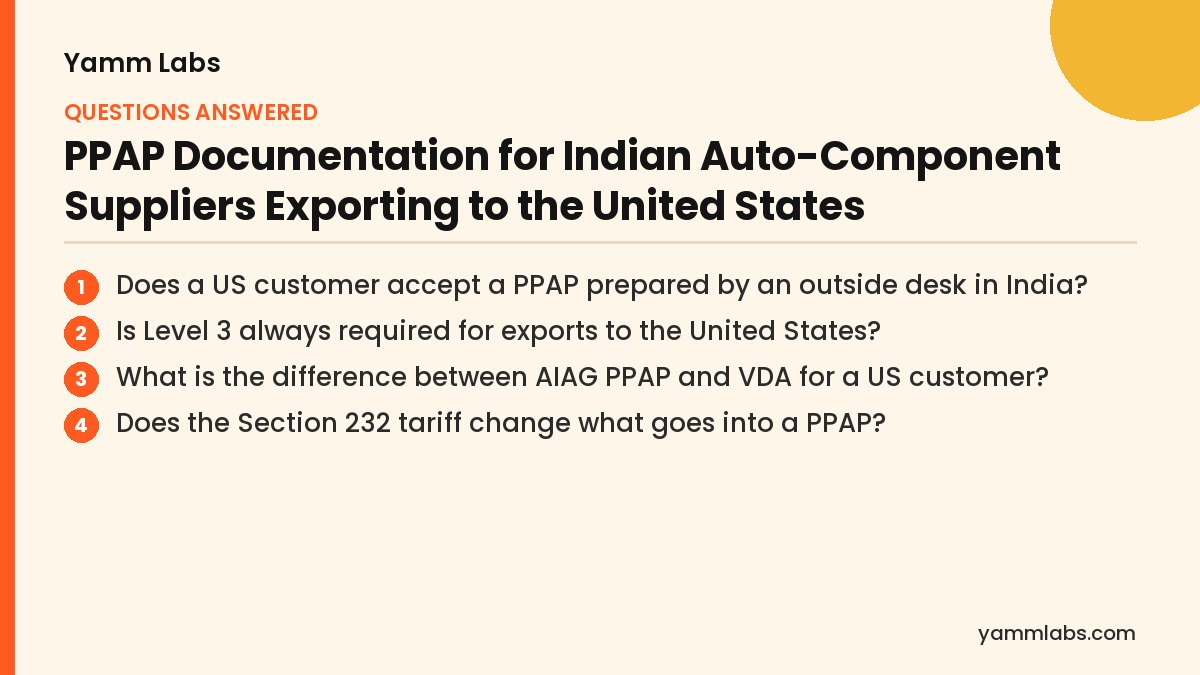 PPAP Documentation for Indian Auto-Component Suppliers Exporting to the United States: questions this article answers