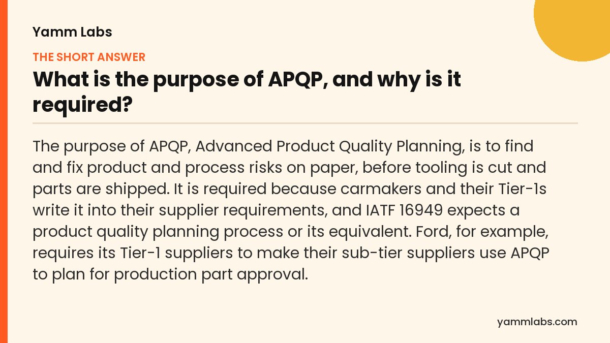 What is the purpose of APQP, and why is it required? The short answer, summarised