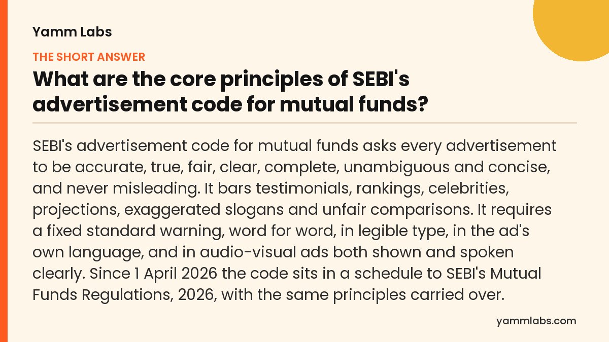 What are the core principles of SEBI's advertisement code for mutual funds? The short answer, summarised