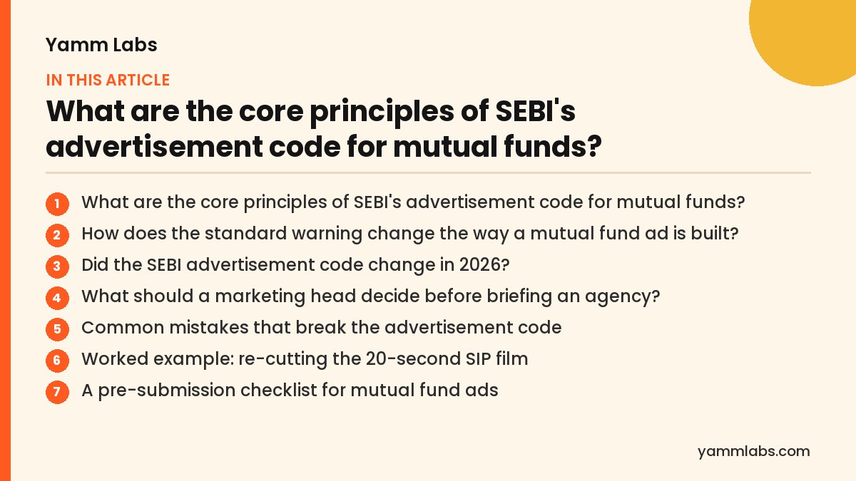 What are the core principles of SEBI's advertisement code for mutual funds? What this article covers