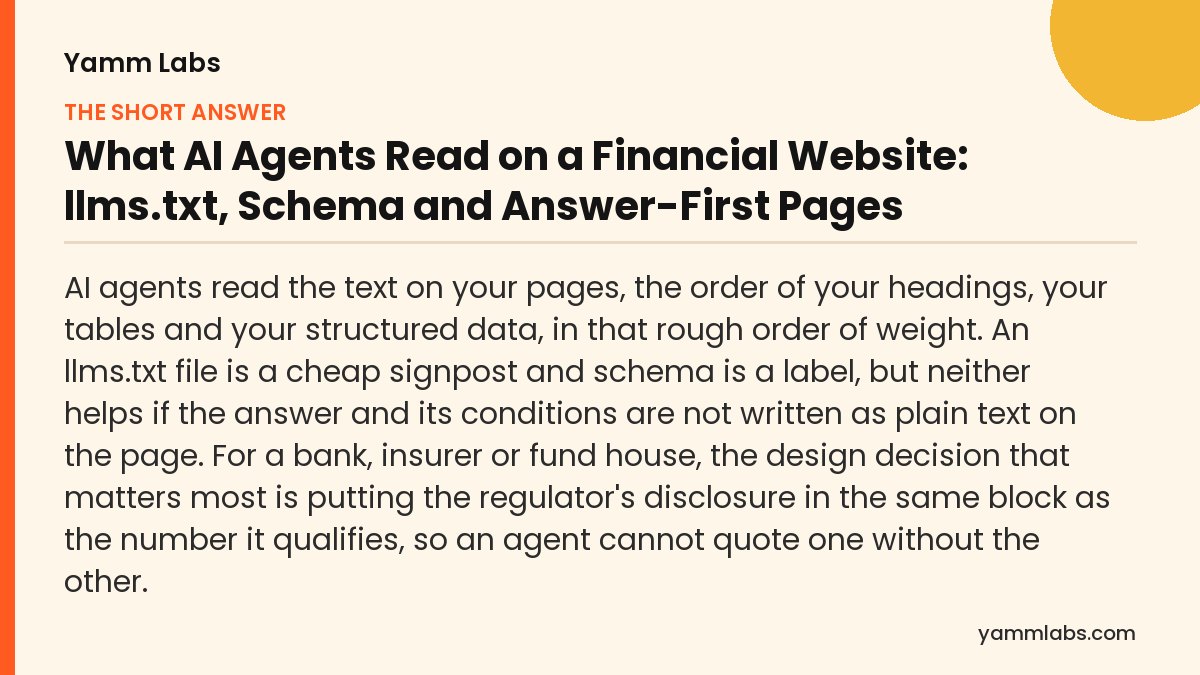 What AI Agents Read on a Financial Website: the short answer, summarised