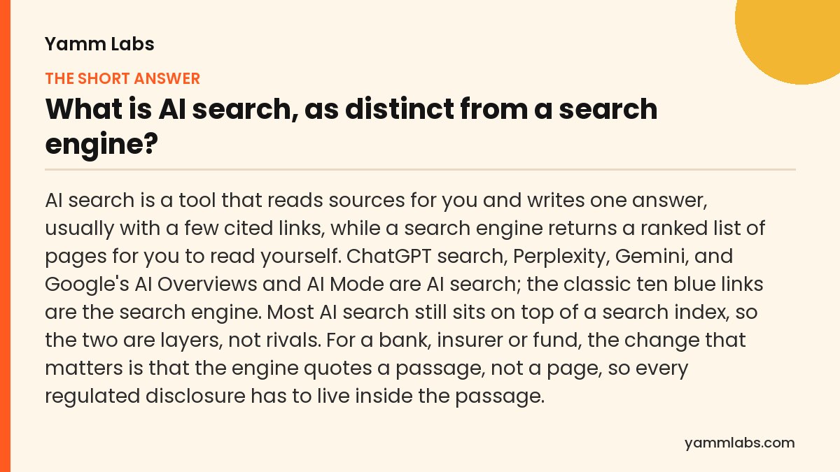 What is AI search, as distinct from a search engine? The short answer, summarised