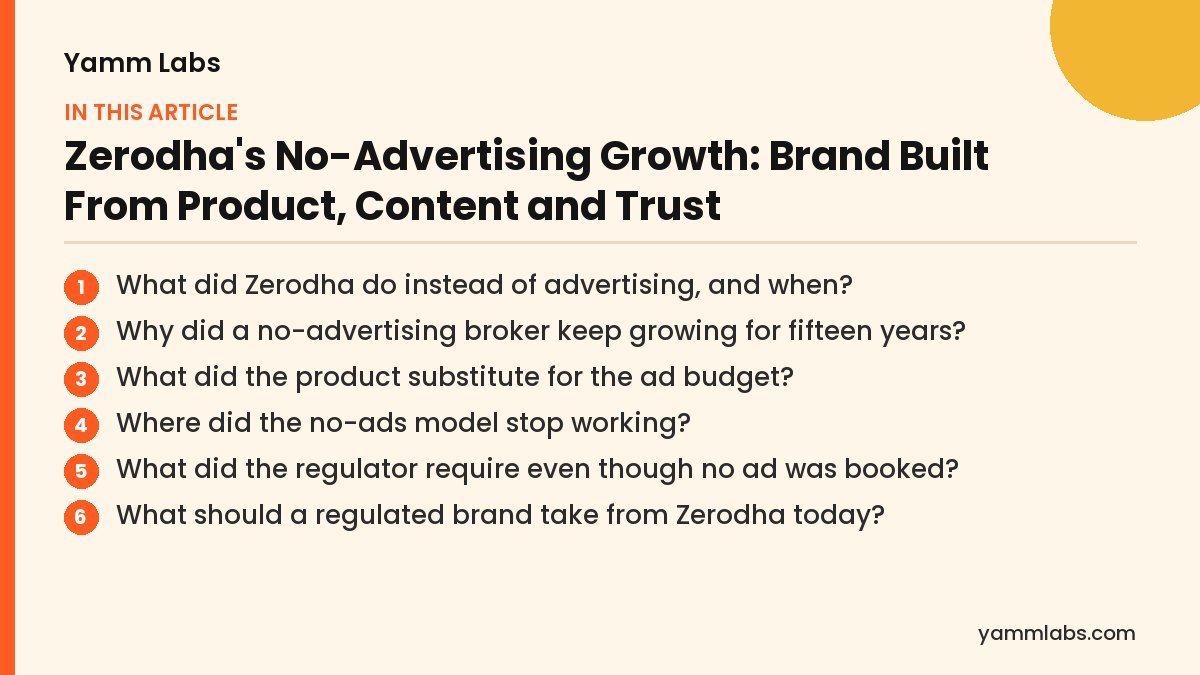 Zerodha's No-Advertising Growth: what this article covers